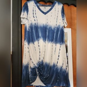 Blue and white tie-dye twist front dress